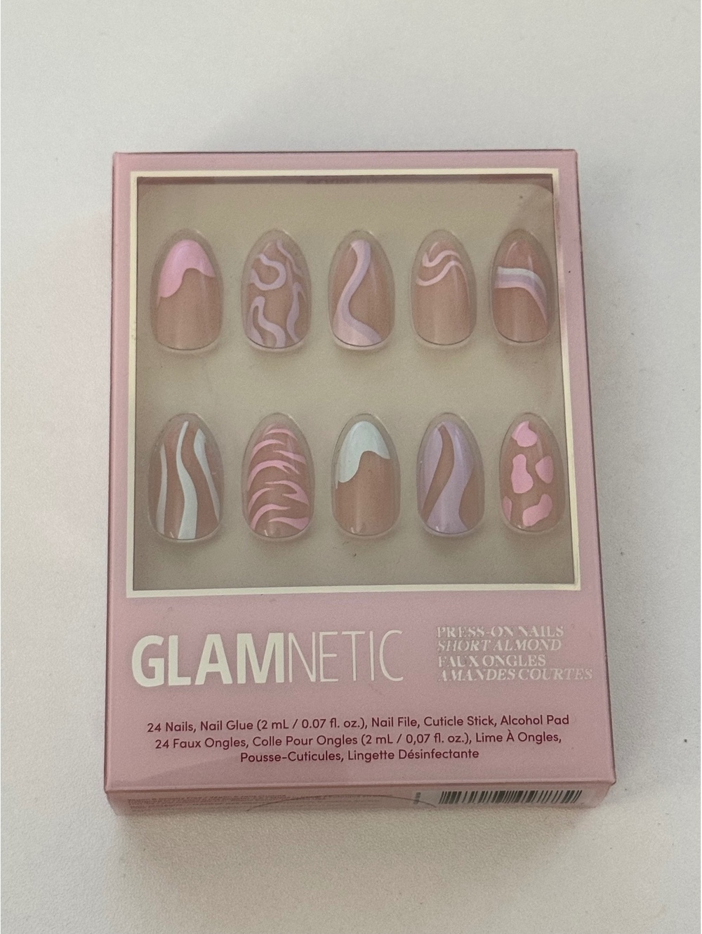 Glamnetic Wild Card Press On Nails Short Almond Pink Abstract NIB
